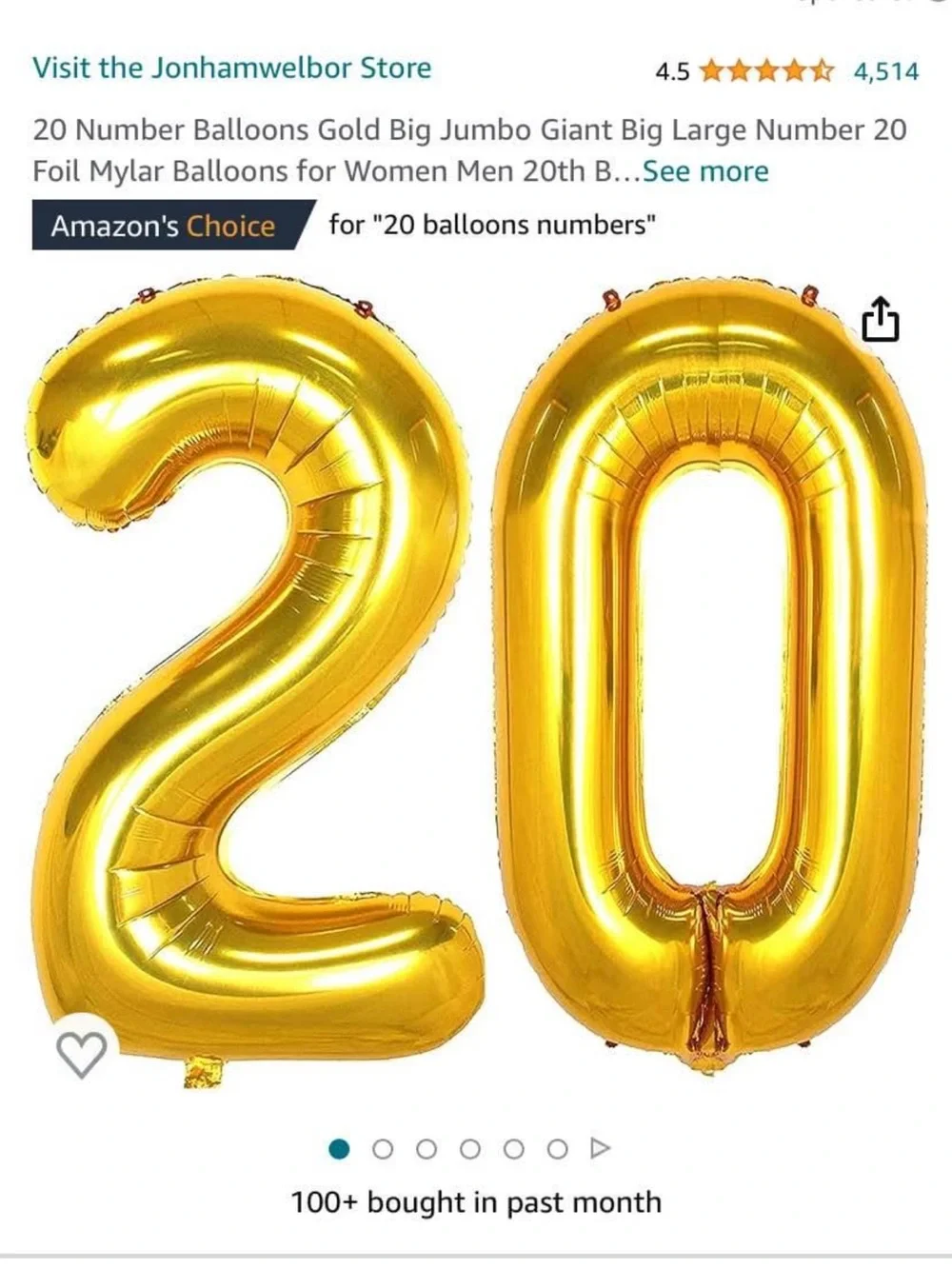 Gold Foil Number 20 Balloons - Party Decoration